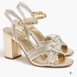 J Crew Gold Silver Woven Heeled Sandal